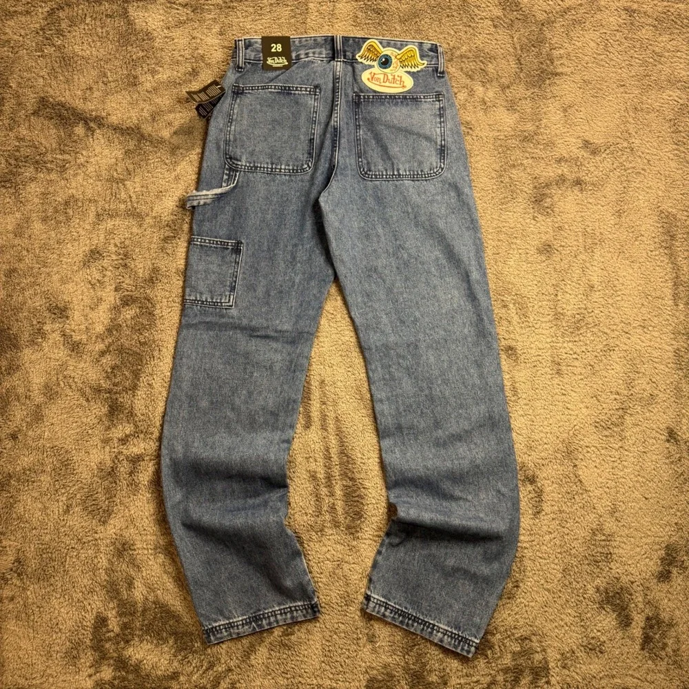 Von Dutch Originals Carpenter Jeans Blue Denim Double Knee Stretchy Size 28 NWT